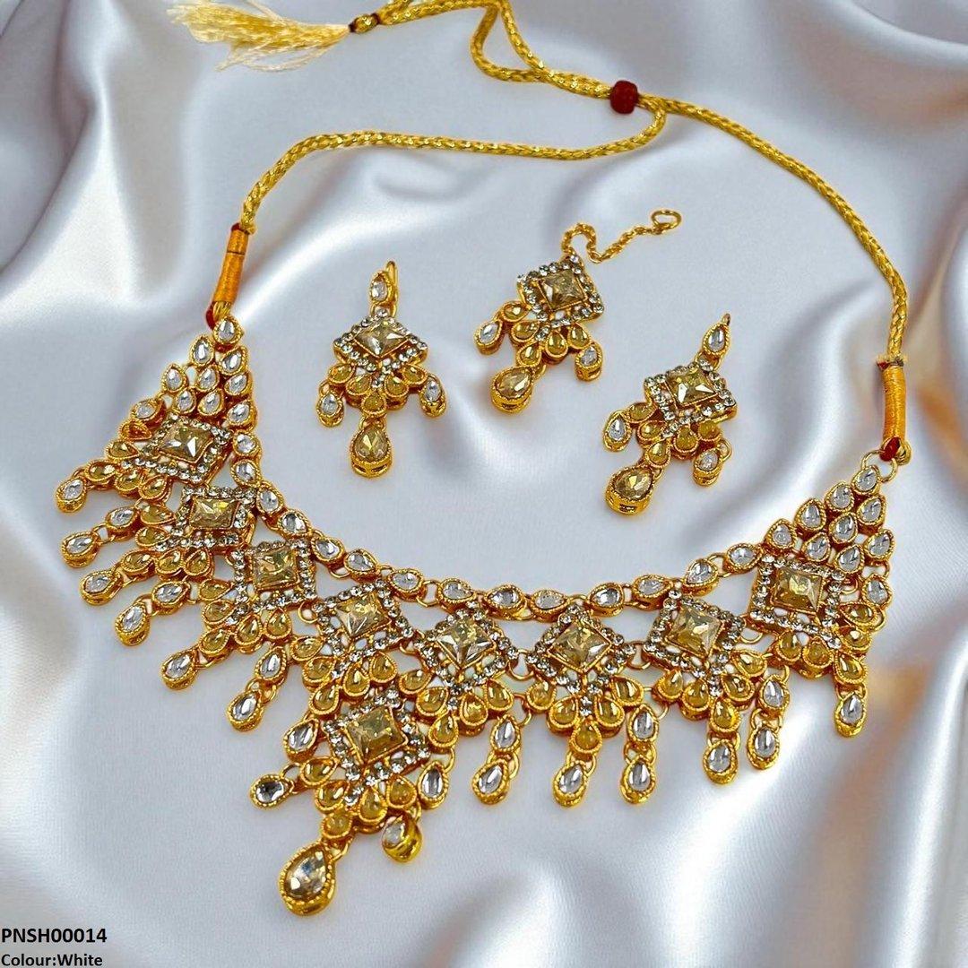SH00014 FRN Sqyare/Tear Drop Necklace Set - PNSH
