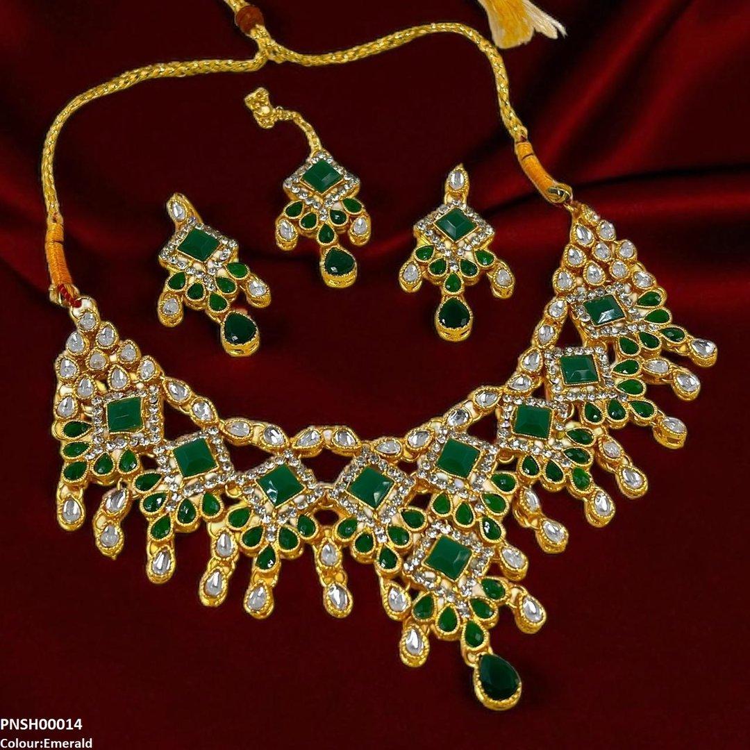 SH00014 FRN Sqyare/Tear Drop Necklace Set - PNSH