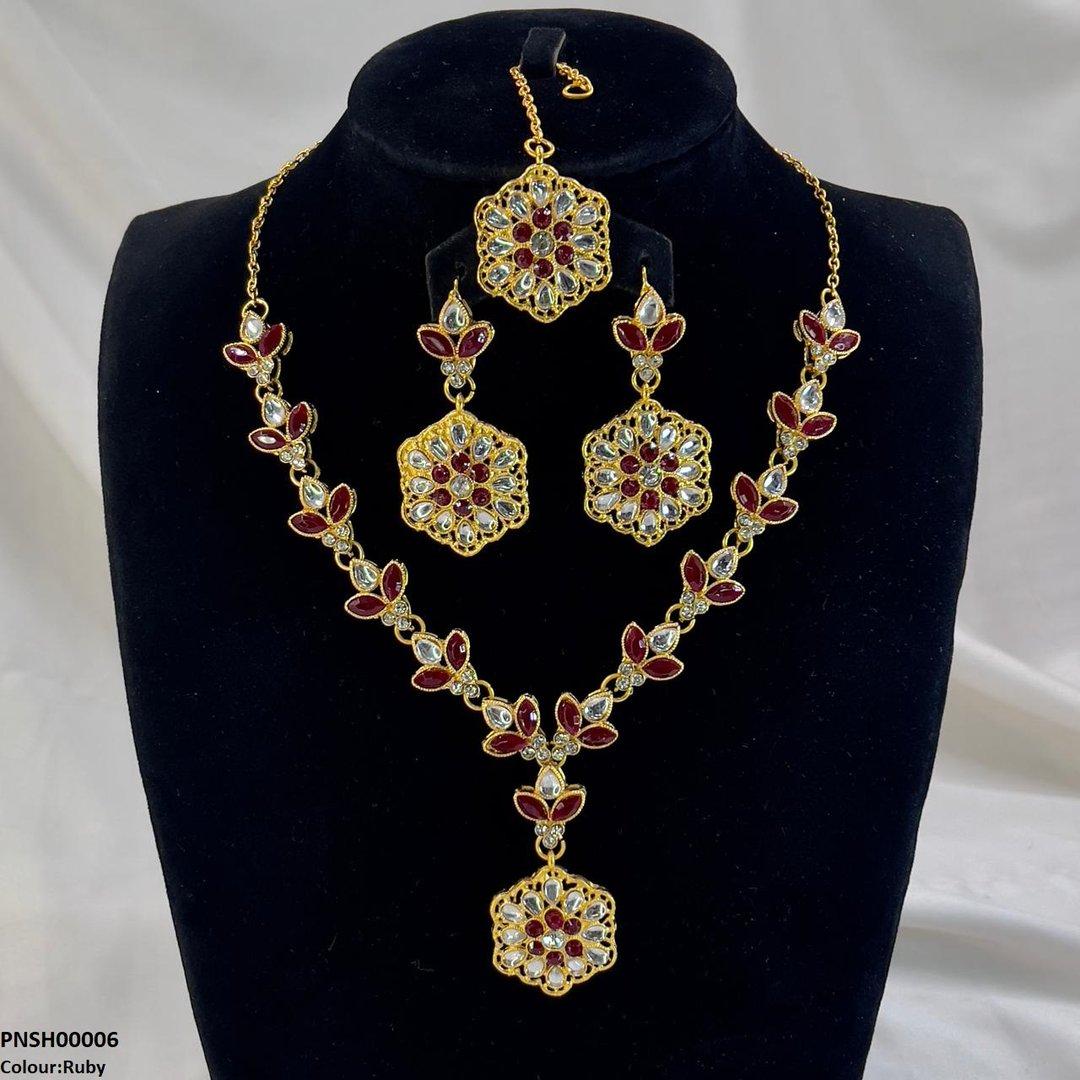 SH00006 FRN Tear/Flower Drop Necklace Set - PNSH