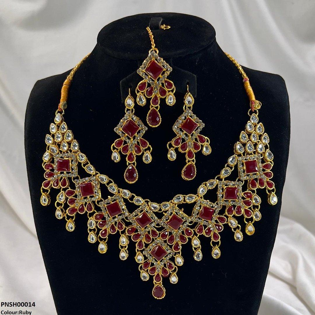 SH00014 FRN Sqyare/Tear Drop Necklace Set - PNSH