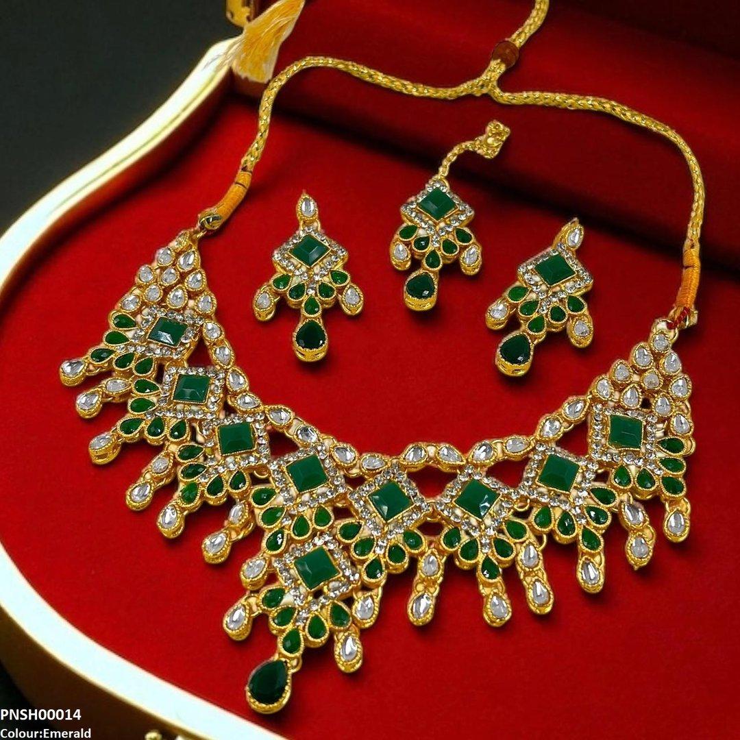 SH00014 FRN Sqyare/Tear Drop Necklace Set - PNSH