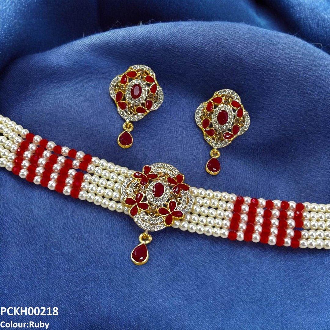 KH00218 SDQ Flower Tear Drop Choker Set - PCKH Wholesale Price