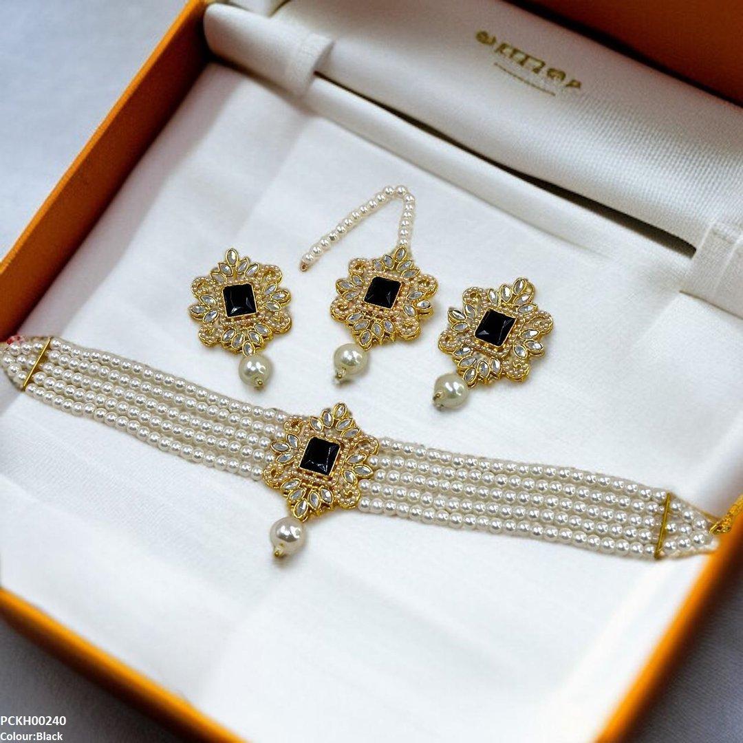 KH00240 MZM Square/Tear Pearl Drop Choker Set - PCKH